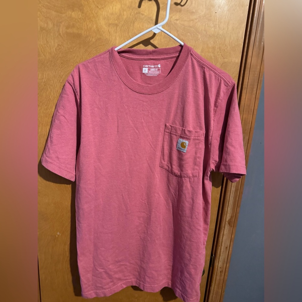 CARHARTT Shirt ADULT SMALL  RED OUTDOOR WORK WEAR POCKET HEAVYWEIGHT LOOSEFIT